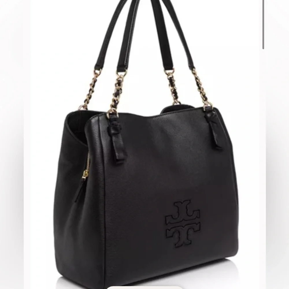 Tory Burch black leather gold chain Harper Tote shoulder handbag purse